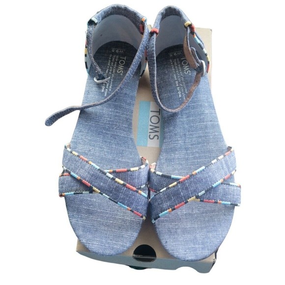 Womens Toms Correa Sandal Chambray Denim And Stripes Size 9.5 - Picture 3 of 6